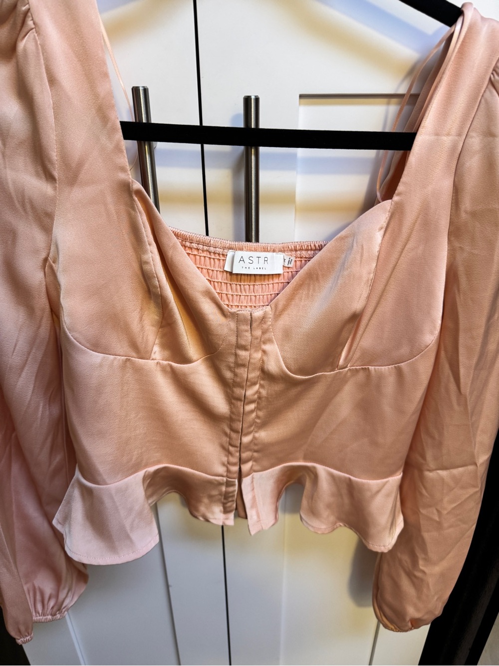 Astr Peach Satin Peplum Blouse - Picture 6 of 8